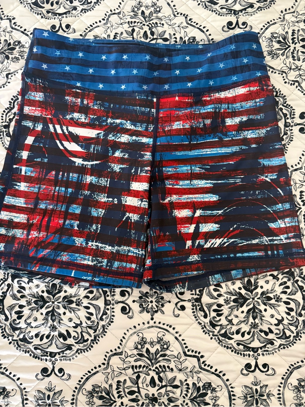 IAB MFG Women's American Flag Athletic Compression Shorts - Blue/Red - Picture 2 of 4